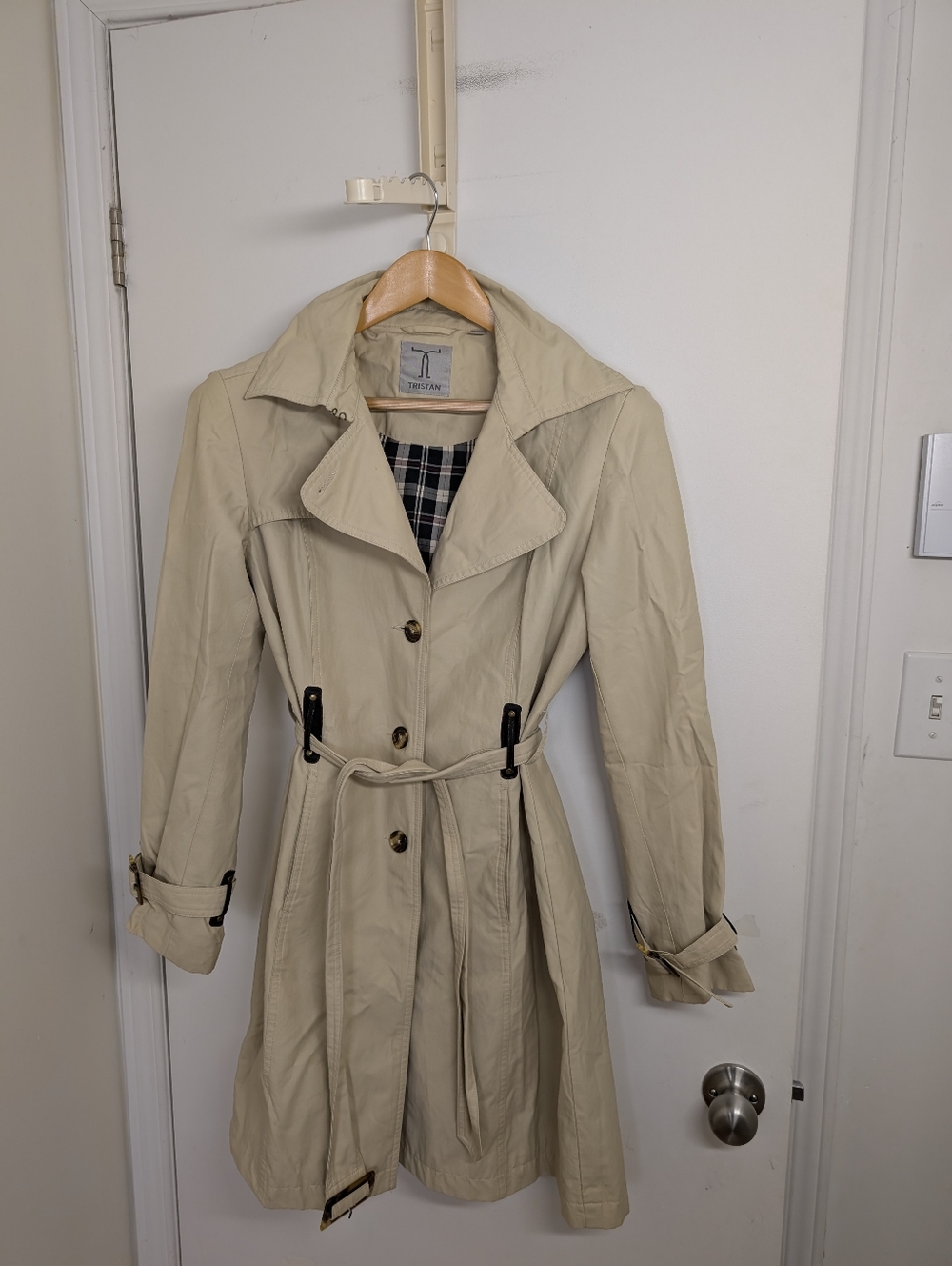 TRISTAN BEIGE TRENCH COAT BELTED CLASSIC JACKET SIZE MEDIUM - Picture 2 of 7